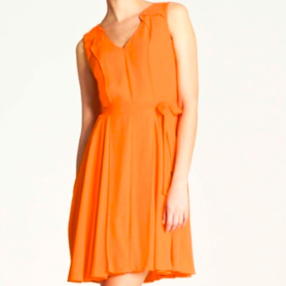 NWT Ann Taylor Crepe Waist Belt Knee Length Sleeveless Minidress Tangerine Sz 12